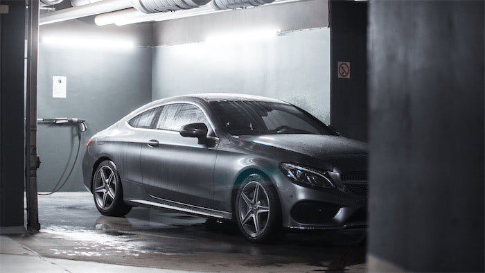 gray car being washed